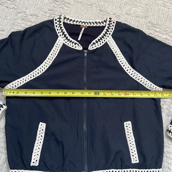 Free People baseball jacket cropped crochet trim Size Large - Picture 13 of 16